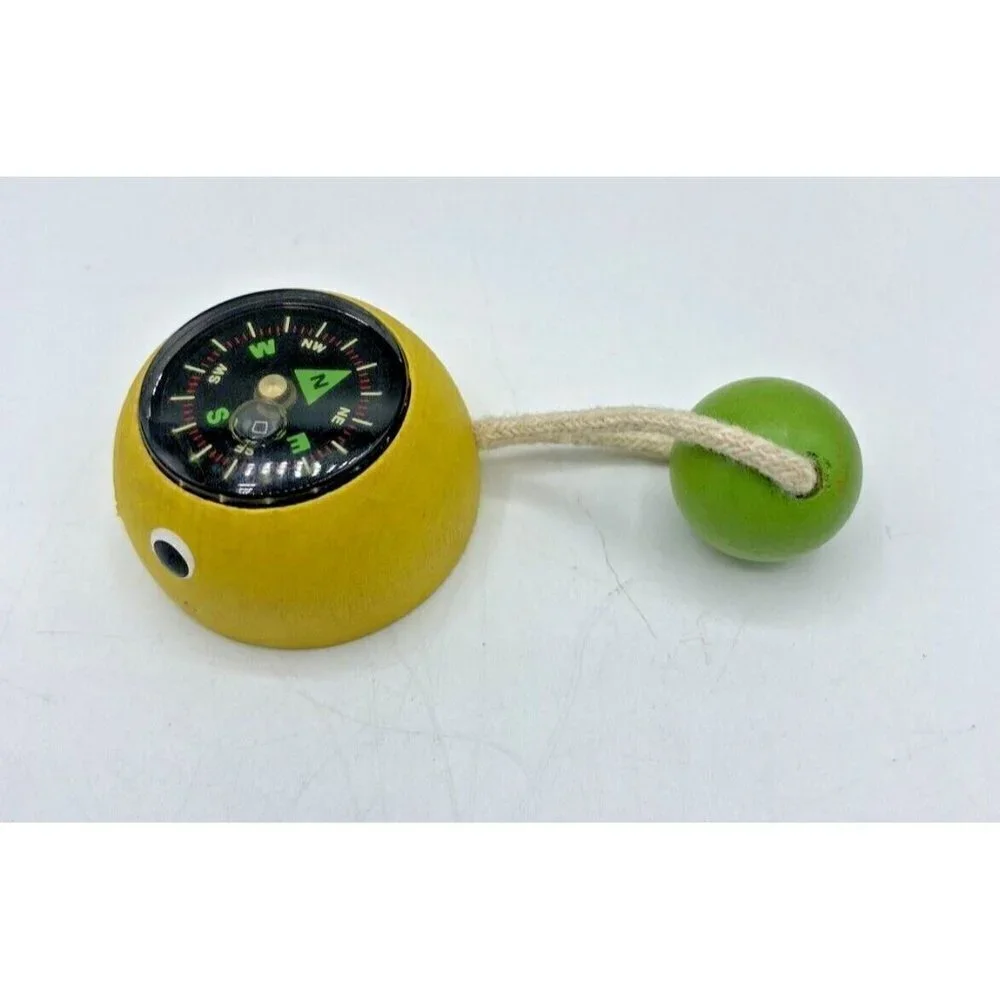 Sassafras Enterprises Mini Compass Wood 2004 Toy Cord Bead Colorful Camp Yellow